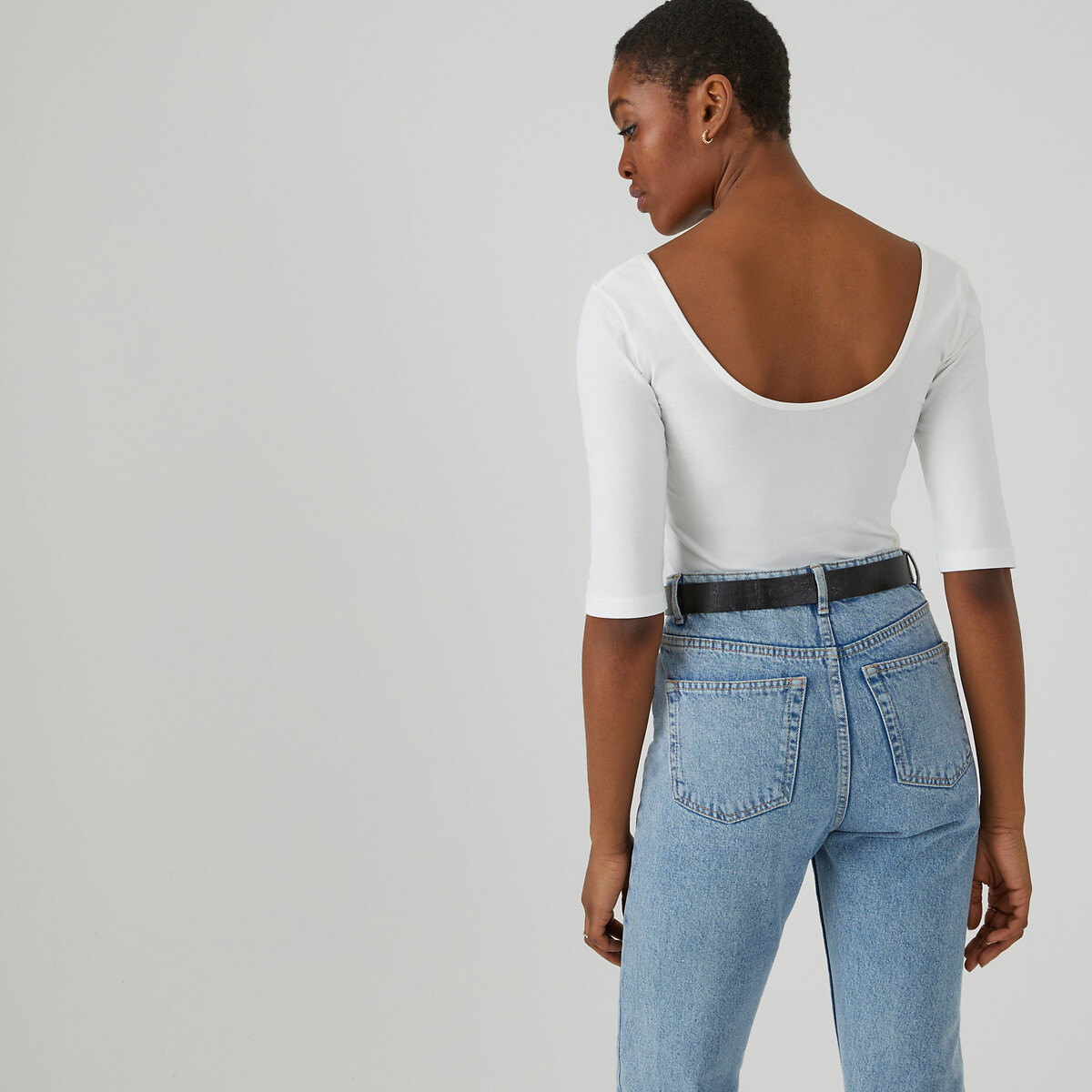 T-shirt met wijde hals ivoor, LA REDOUTE COLLECTIONS
