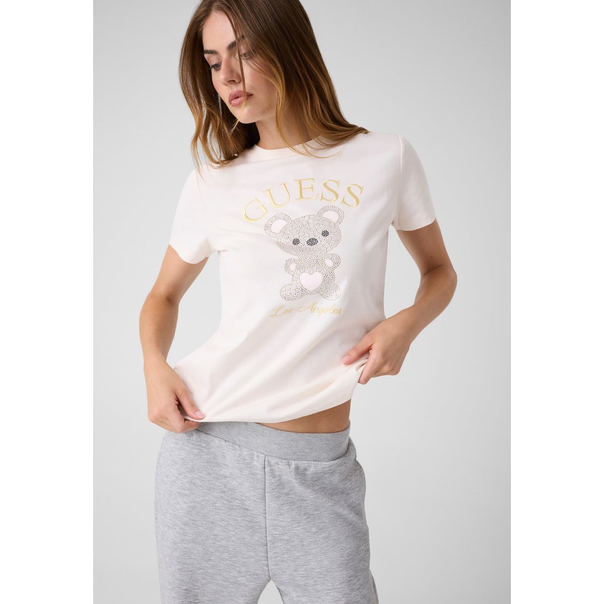T-Shirt Orné De Strass blanc, GUESS
