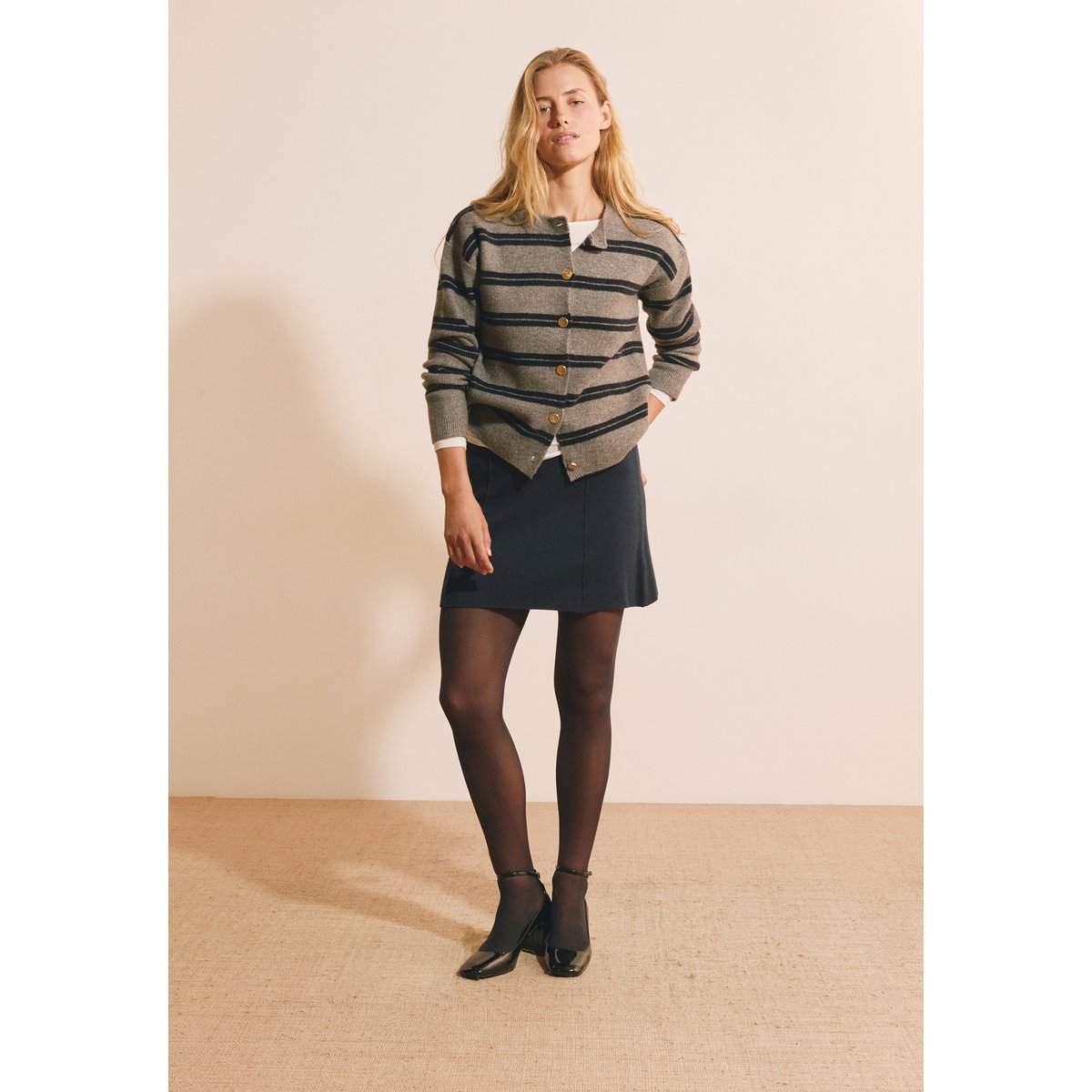 Pull manches longues à rayures avec détail bouton doré SILVER gris, ETAM
