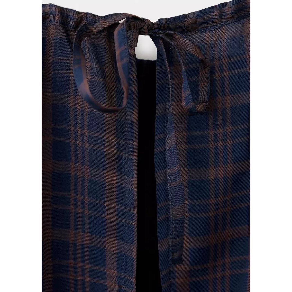 Blouse à carreaux et fronces bleu, MANGO