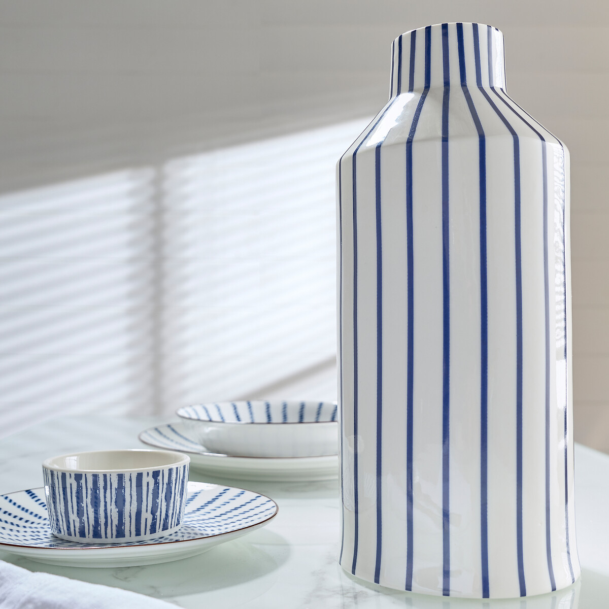 Lot de 4 assiettes à dessert motif rayons, Bowlia bleu/blanc, LA REDOUTE INTERIEURS