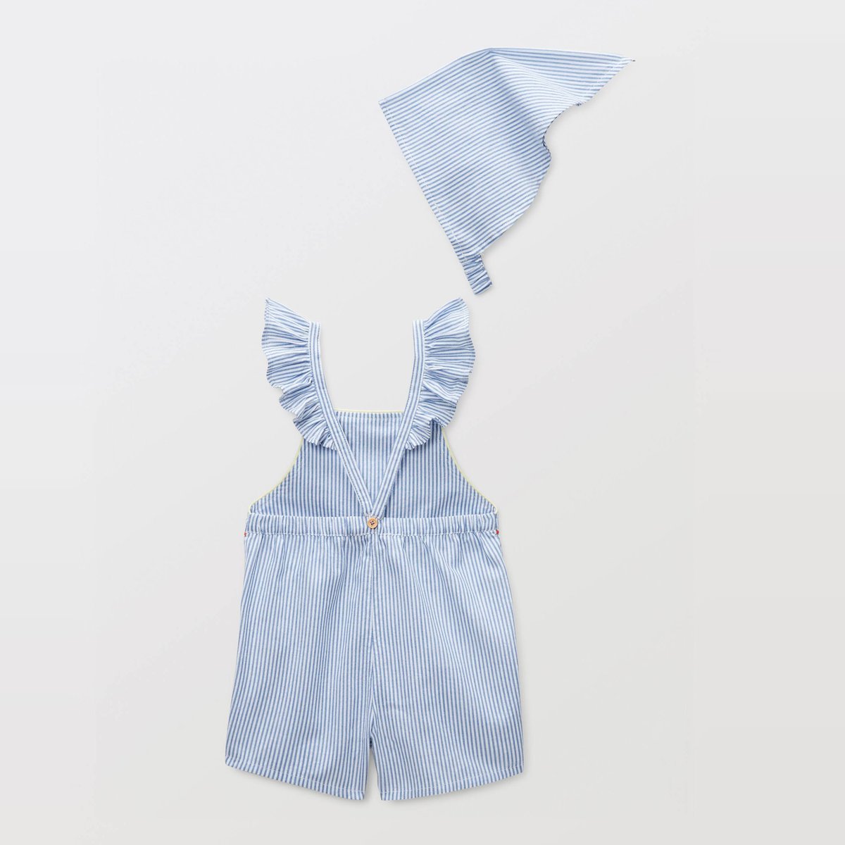 Salopette courte avec fichu rayés en coton porcelaine, BOUT'CHOU