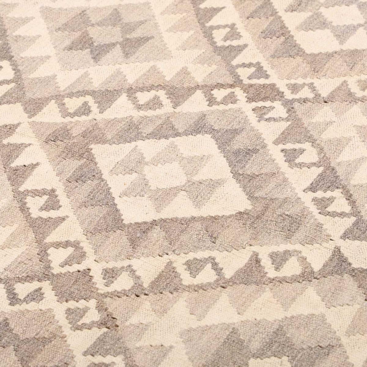 Tapis kilim géométrique, tissé à plat en laine, KILIM 47 beige, crème, gris, UN AMOUR DE TAPIS