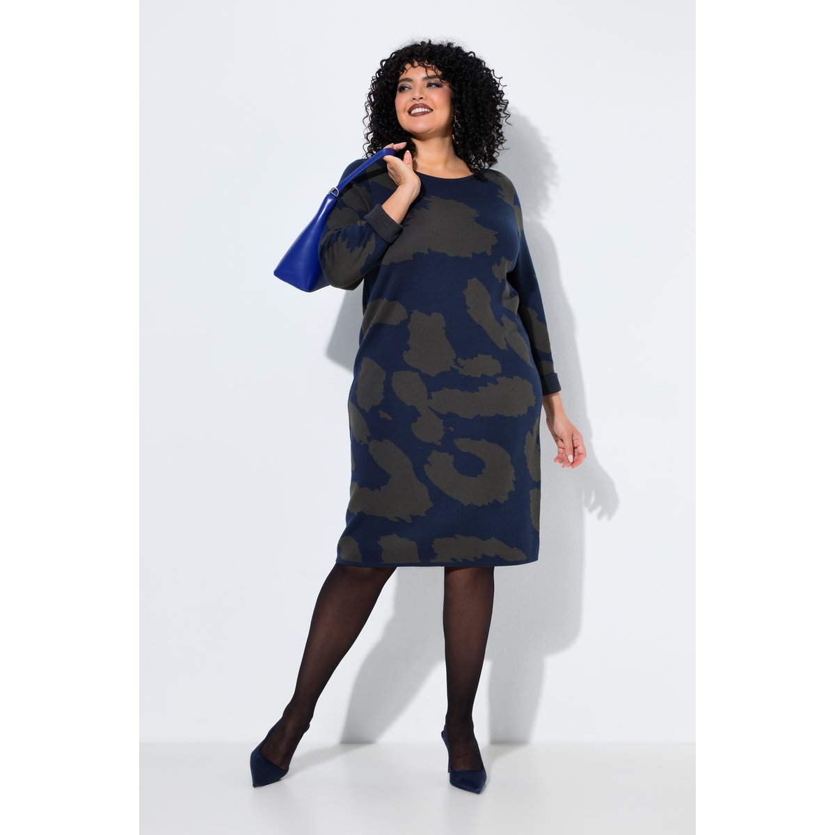 Robe en maille, imprimé léopard marine, ULLA POPKEN