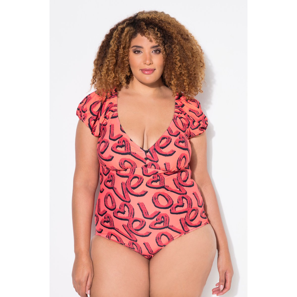 Maillot de bain imprimé Love corail, ULLA POPKEN