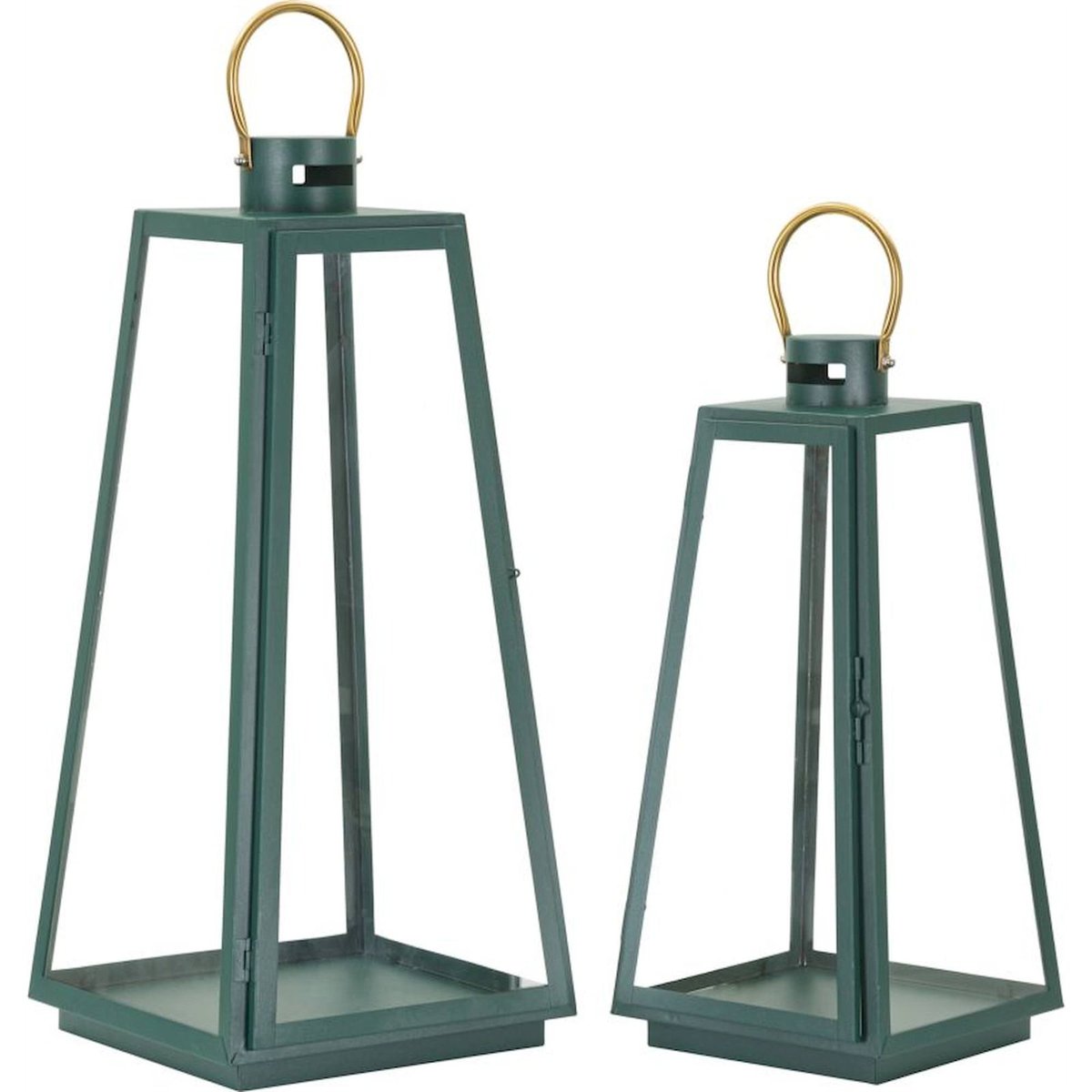 Lot de 2 lanternes en fer et verre GLAM vert et doré, RECOLLECTION