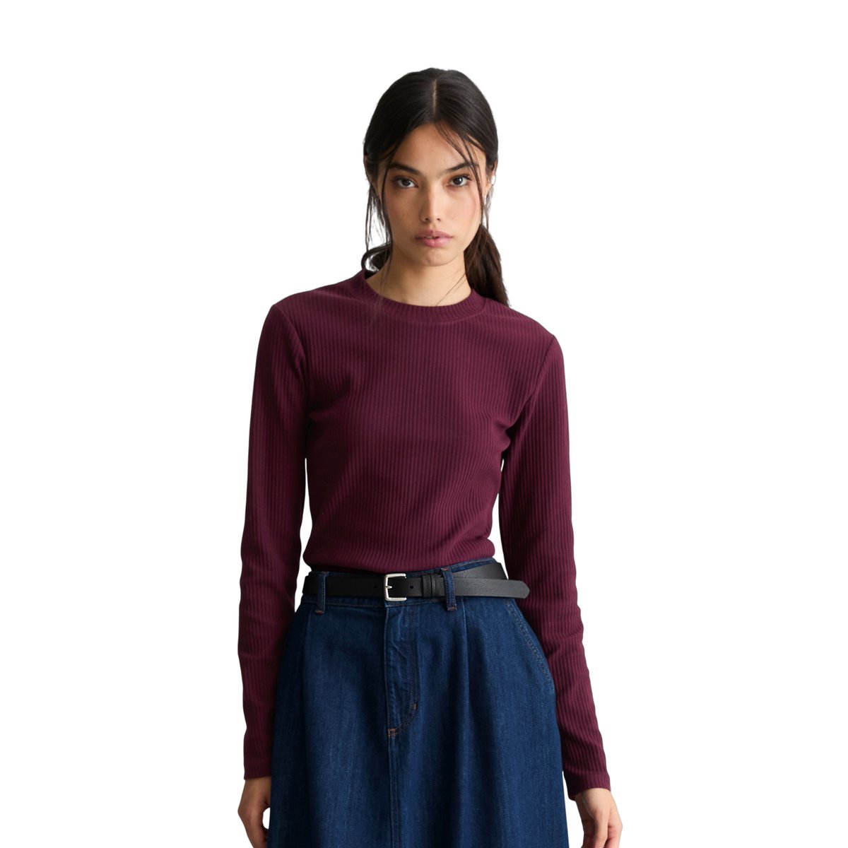 T-shirt long slim en jersey côtelé rouge, MARC O’POLO DENIM