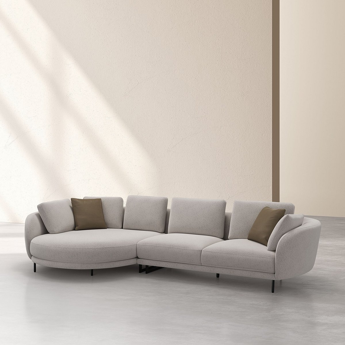 Canapé d'angle gauche déhoussable en tissu et dossier garni de plumes VELIA beige, HABITAT