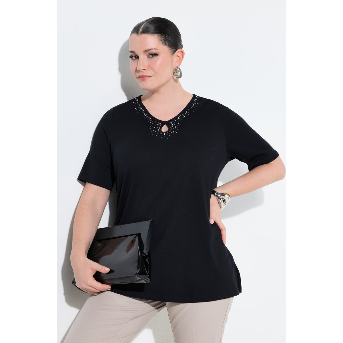 T-shirt en coton Pima noir, ULLA POPKEN