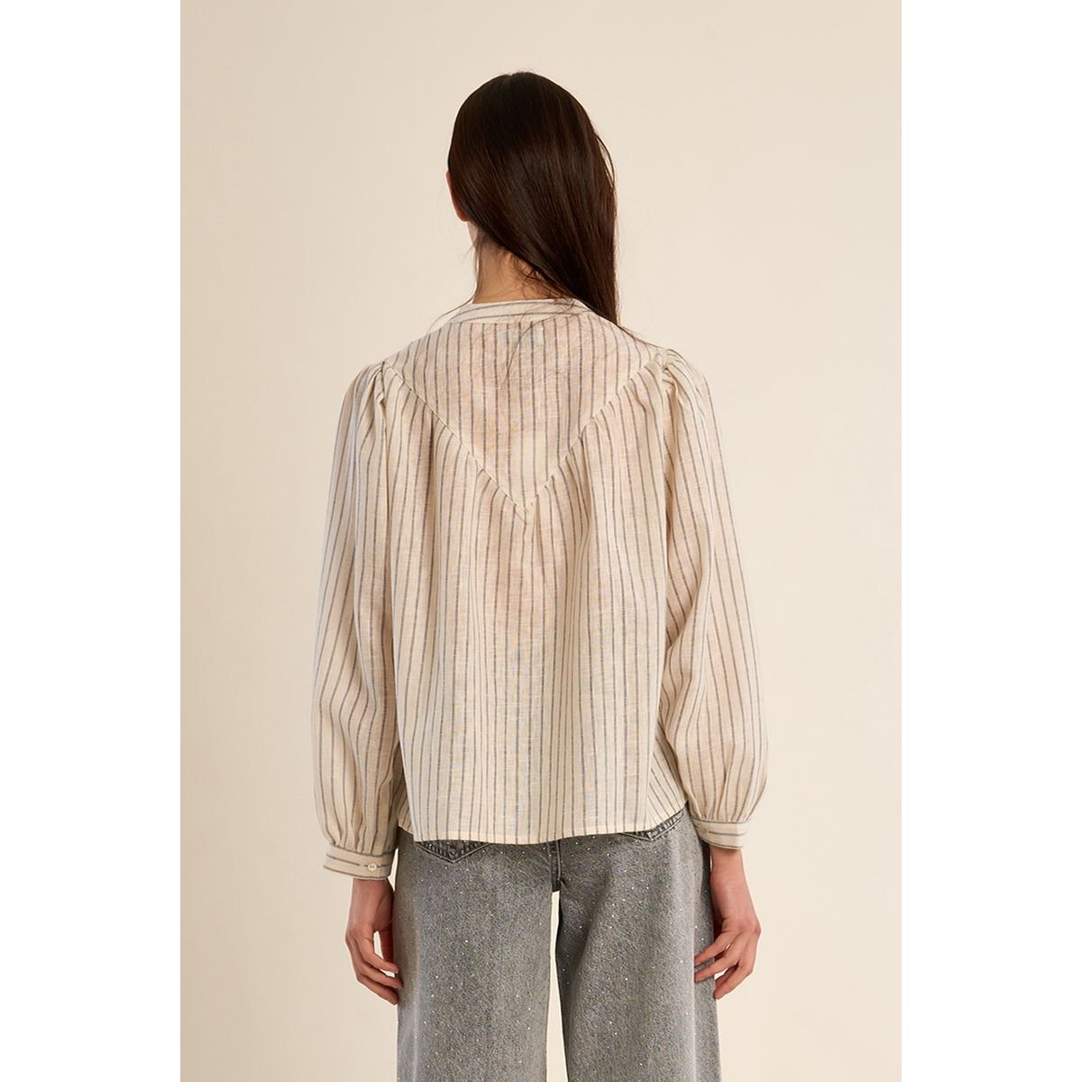Blouse à rayures col Mao cream, MOLLY BRACKEN