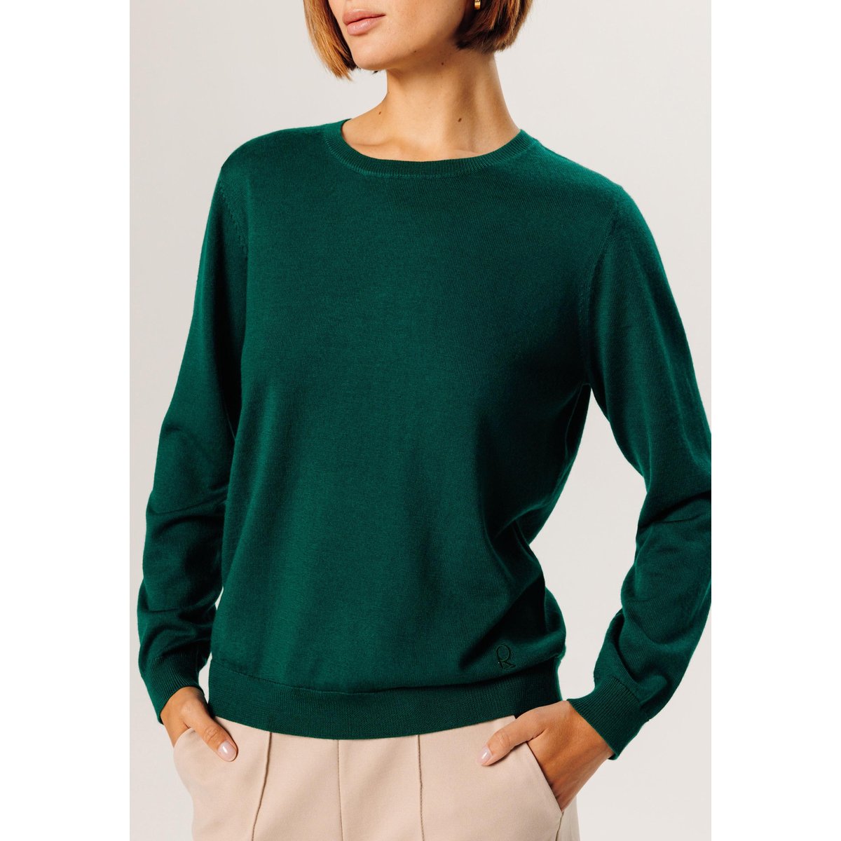 Pull col rond en laine mérinos vert anglais, RODIER