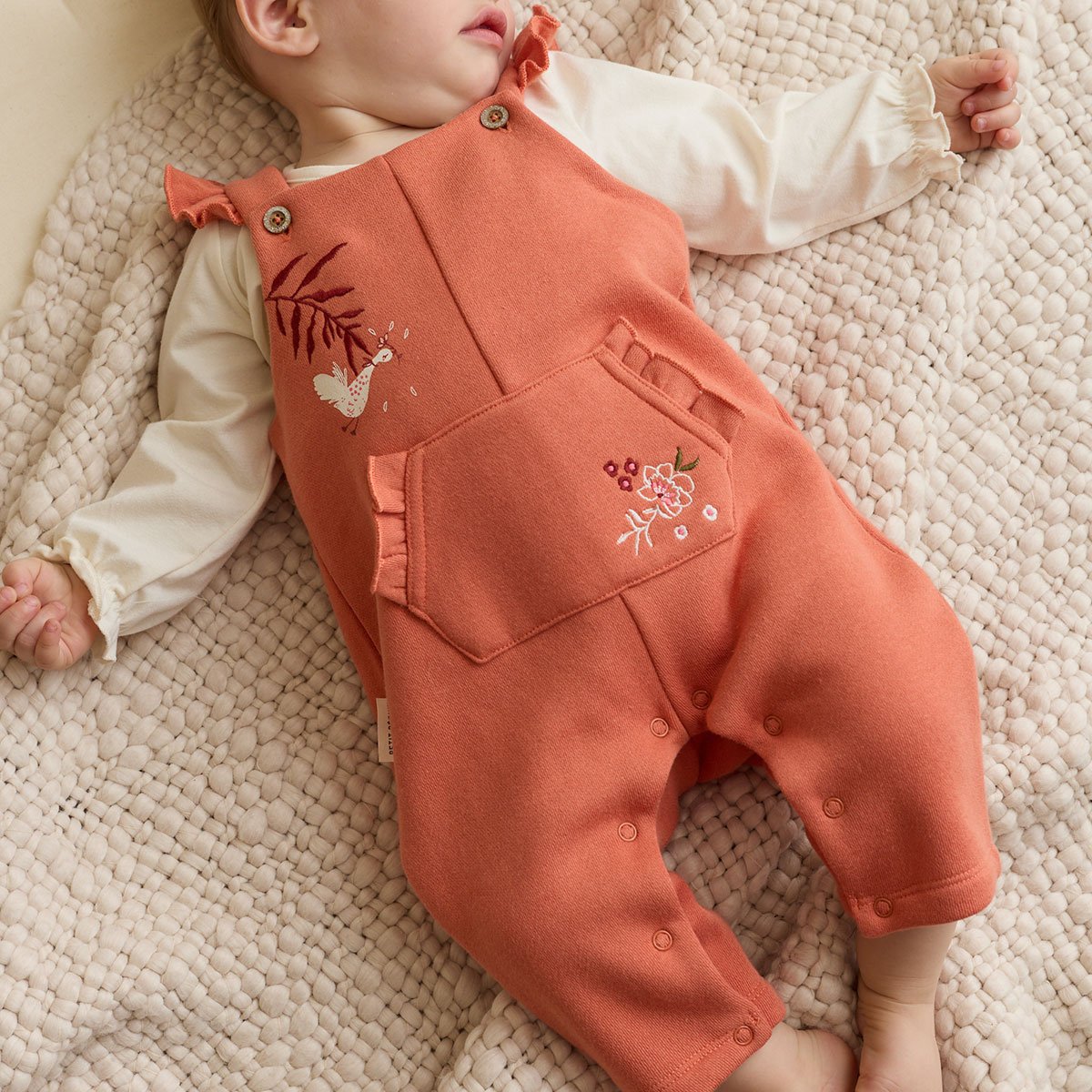 Ensemble salopette bébé en molleton et t-shirt Manouk corail, PETIT BEGUIN