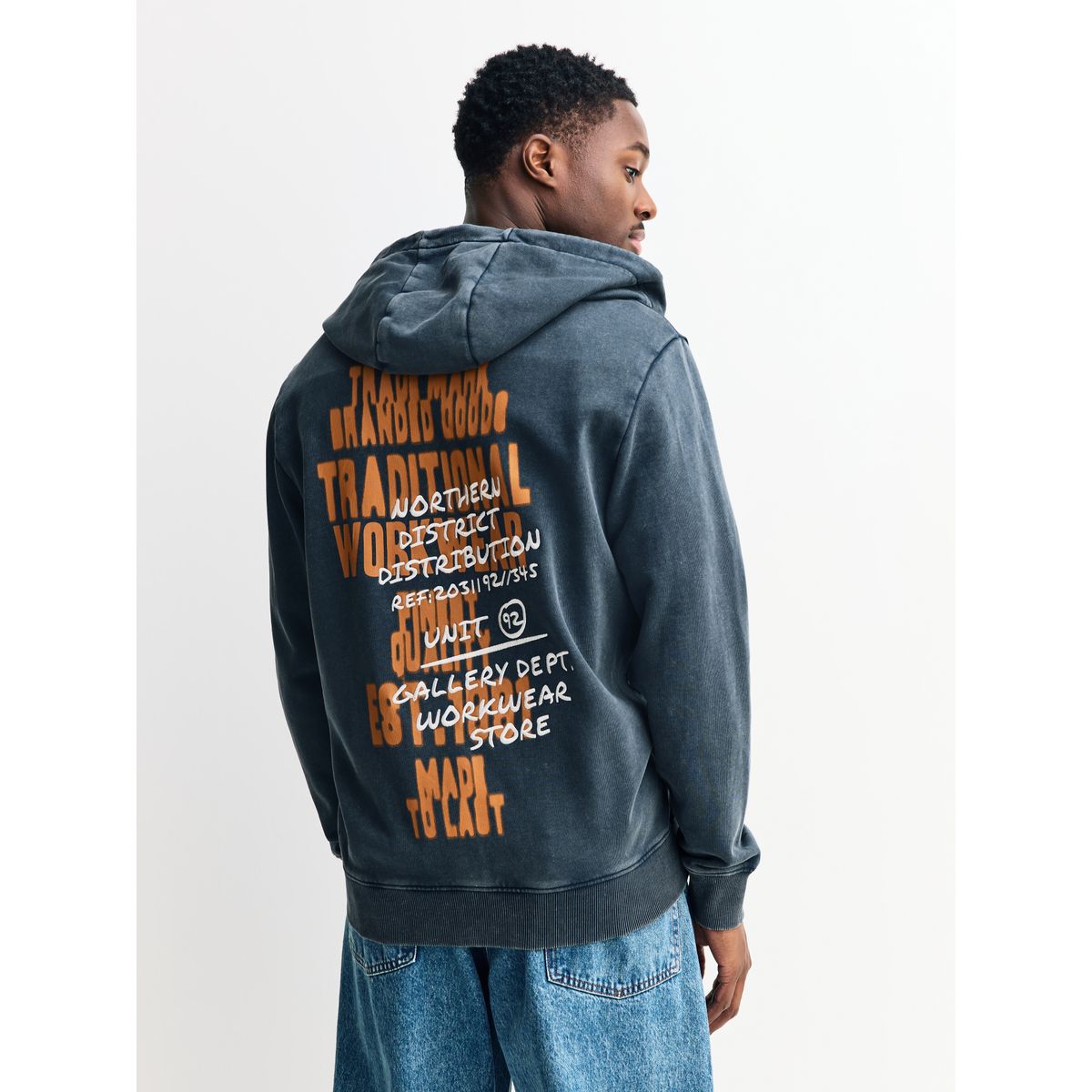 Sweat zippé imprimé gris anthracite délavé, NEXT