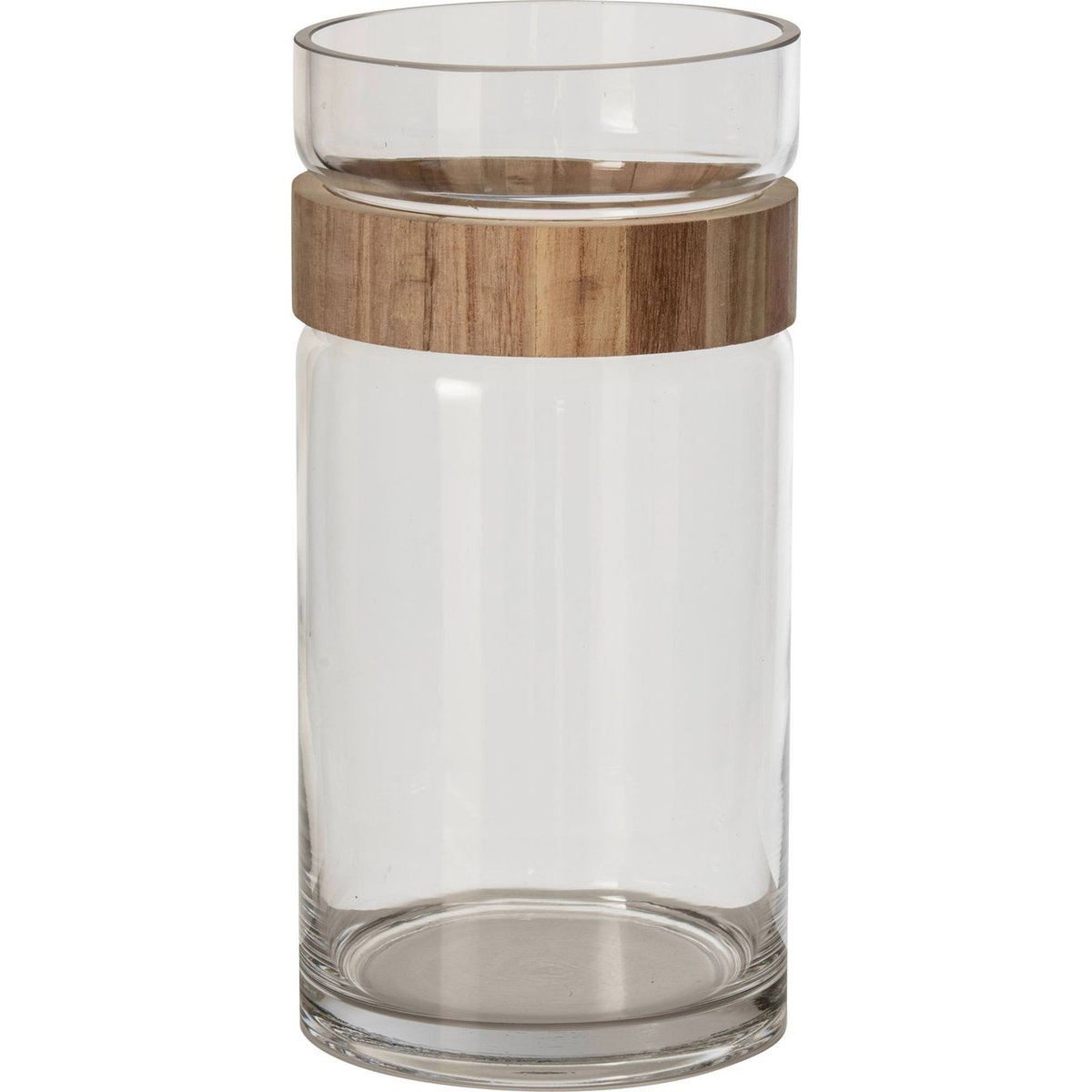 Vase cylindre en verre et bois naturel et transparent, RECOLLECTION