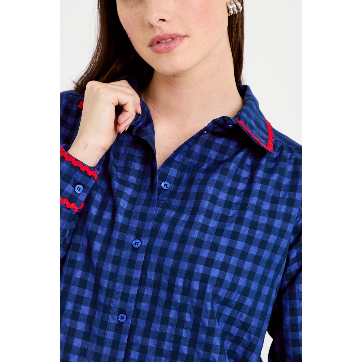 Chemise droite vichy col claudine bleu electrique, CACHE CACHE