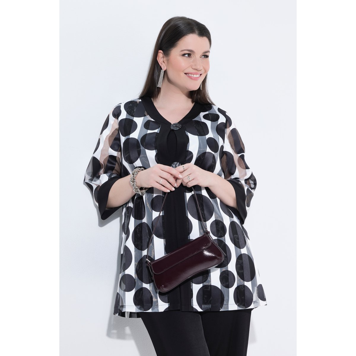 Veste, dévoré, coupe en A, col rond noir, ULLA POPKEN