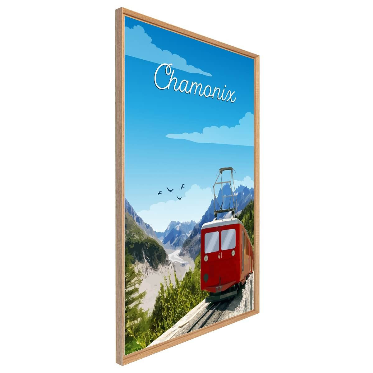 Tableau Mural Train Du Montenvers Chamonix ILLUSTRATION bleu-fibres de bois, CEANOTHE