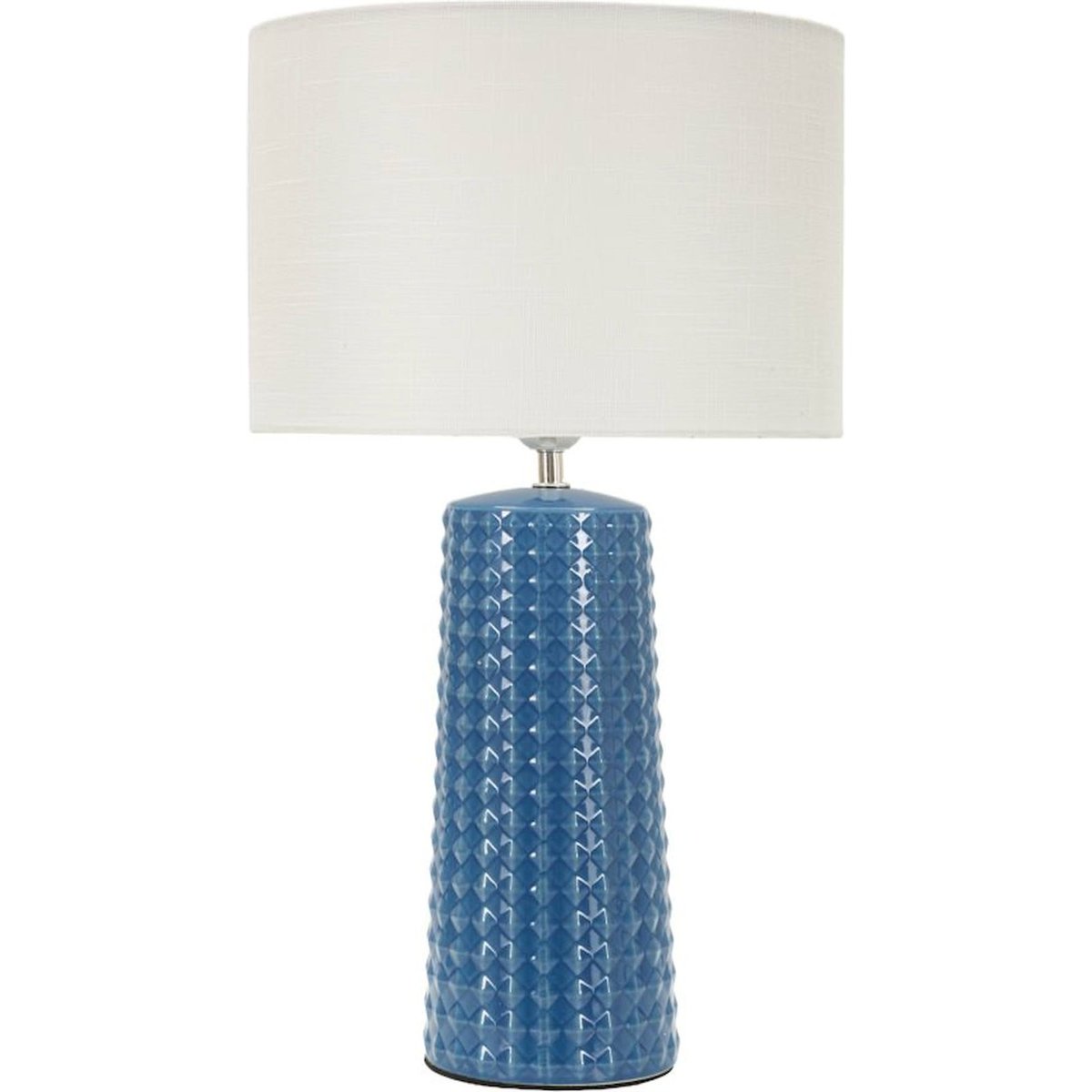 Lampe à poser céramique texturée abat-jour tissu bleu et blanc, RECOLLECTION