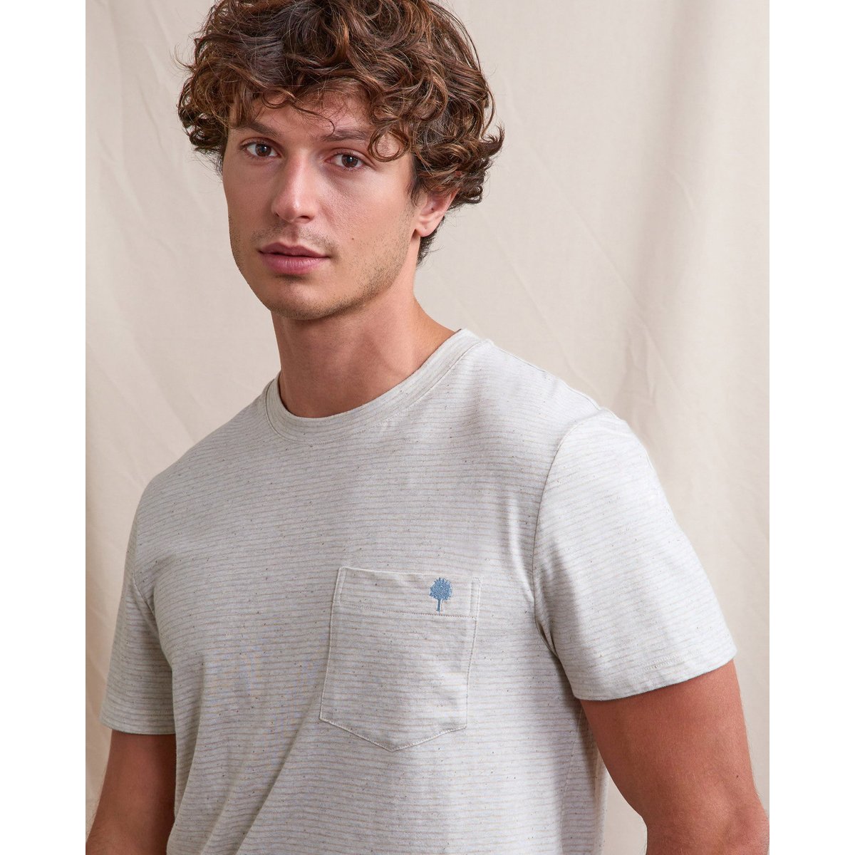 T-shirt OLONNE écru et bleu clair, FAGUO