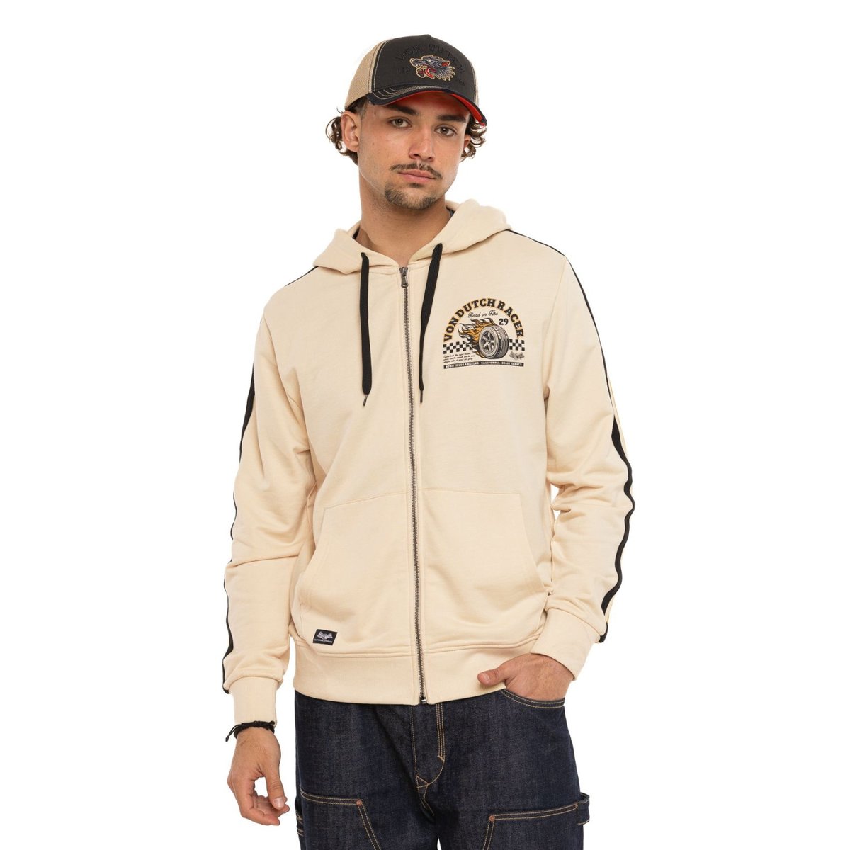 Sweat à capuche RACER jaune clair/gris/noir, VON DUTCH