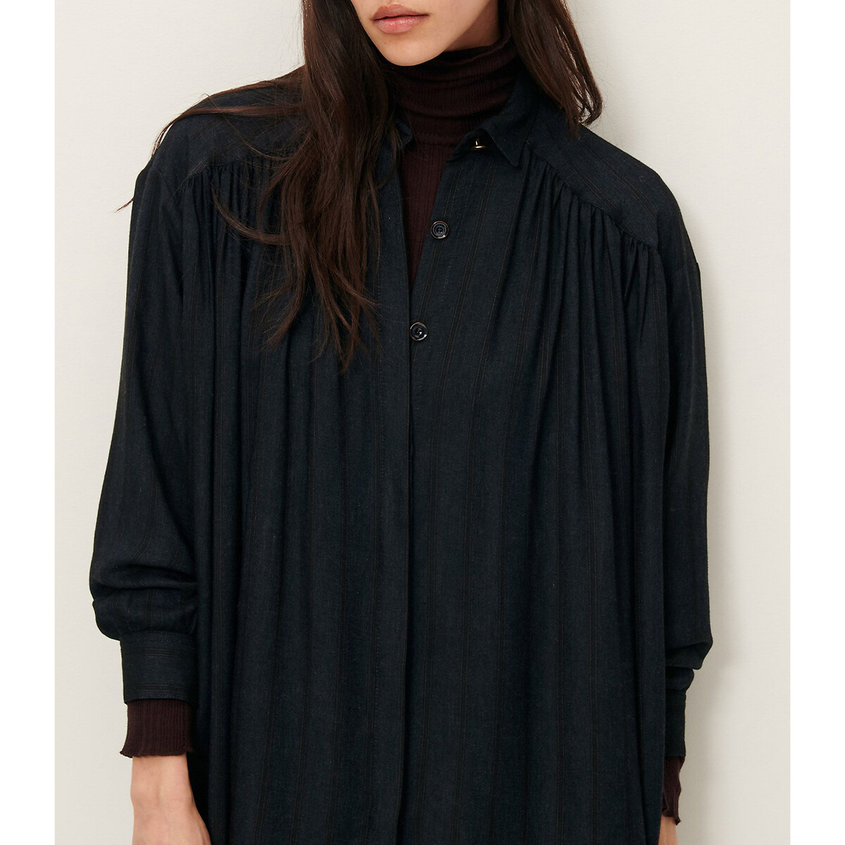 Vestido-camisa curto e franzido, LICALI 90008113, SESSUN