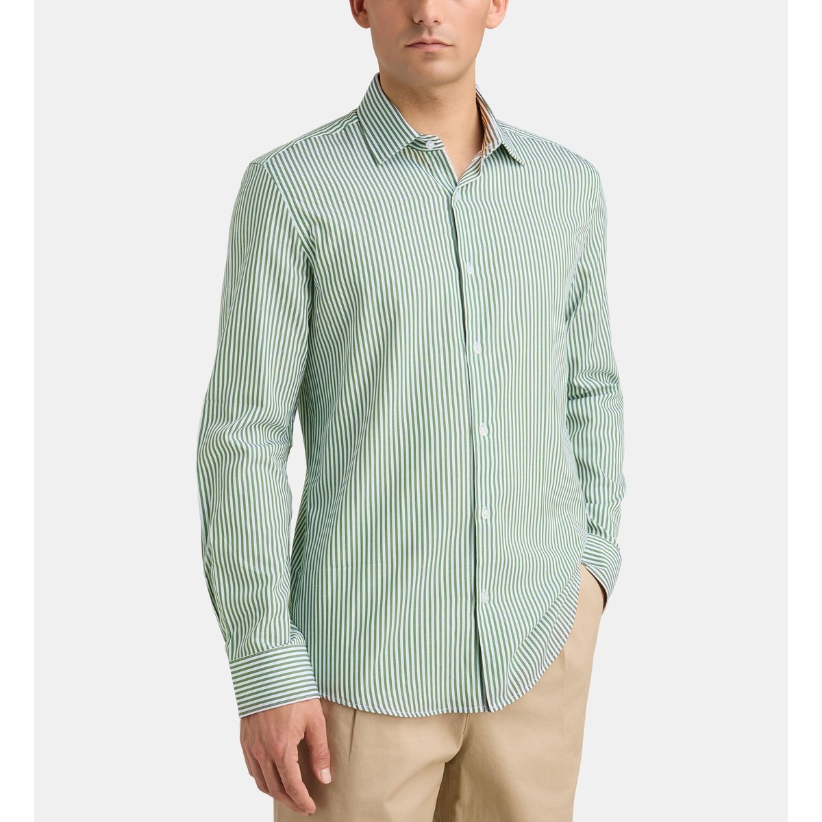 Chemise ajustée msrten rayures sans repassage coton bio vert, GALERIES LAFAYETTE