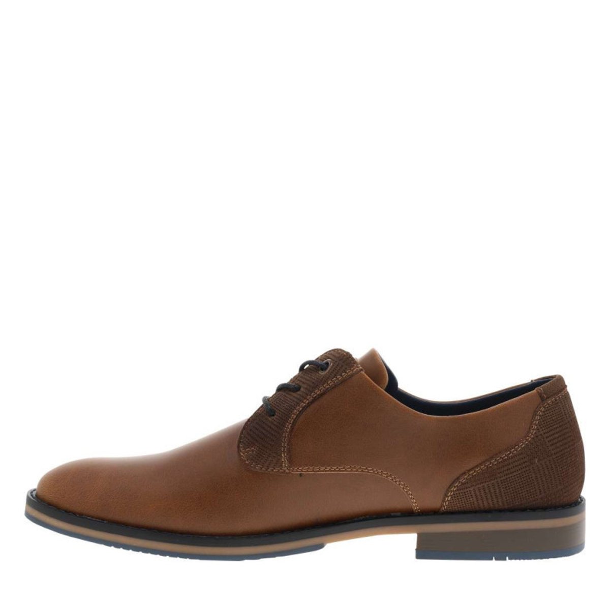 Derbies cognac à talon plat avec des lacets plats et des surpiqûres marine brun, BULLBOXER