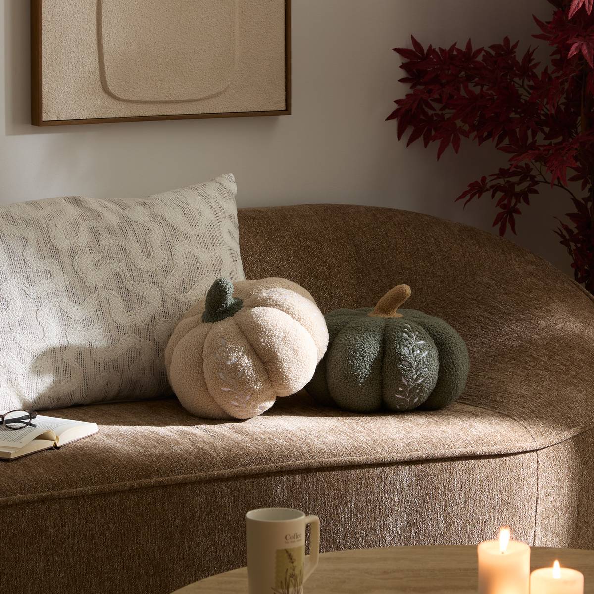 Coussin citrouille Automne rond 32x32cm beige, ATMOSPHERA