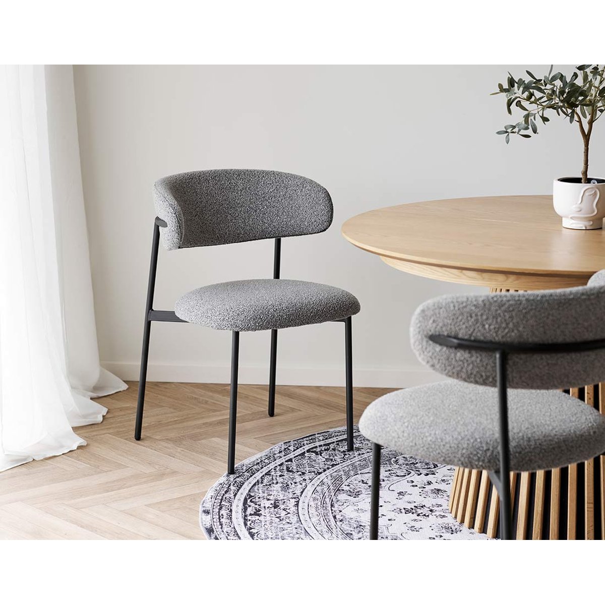 Lot de 2 chaises en tissu bouclette, ERICA gris, BEST MOBILIER