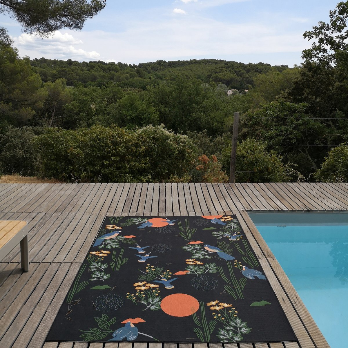Tapis outdoor imprimé oiseaux BLOOM noir, NATTIOT