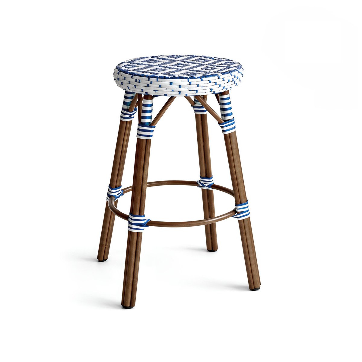 Tabouret de bar effet rotin naturel, SCALA bleu, NOW'S HOME