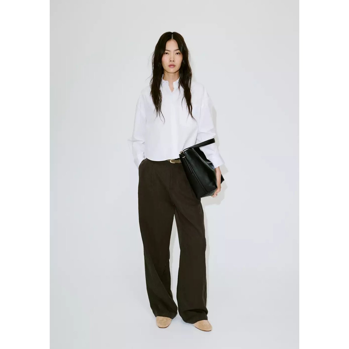 Chemise crop poche blanc cassé, MANGO