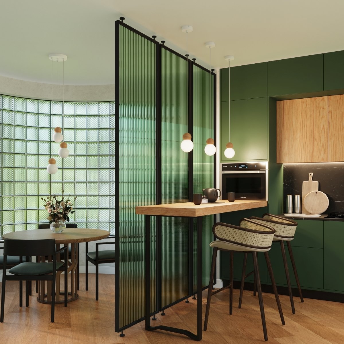 Suspension Verre Blanc/Bois Naturel G9 1 Pekka blanc, EDEN