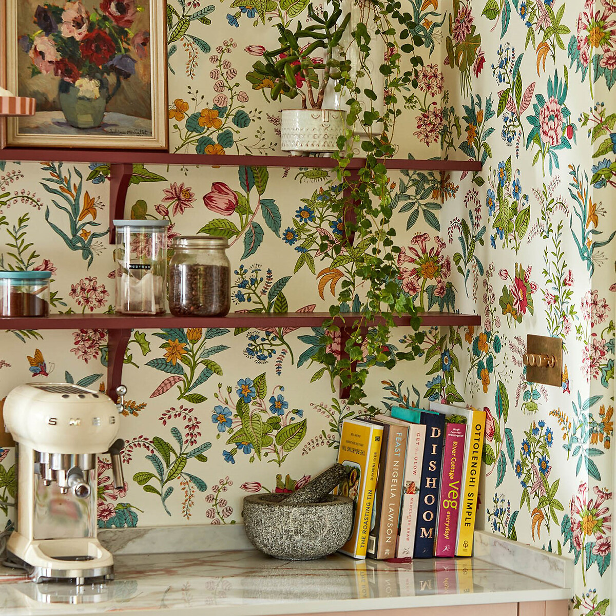 Woodland Floral Peridot Ruby Pearl Wallpaper cream, HARLEQUIN X SOPHIE ROBINSON