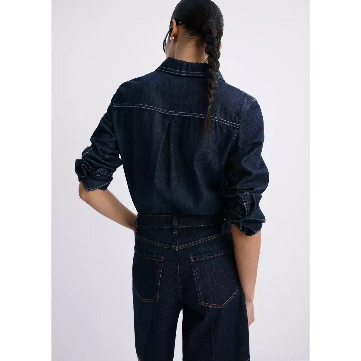 Bermuda en jean droit taille haute bleu, MANGO