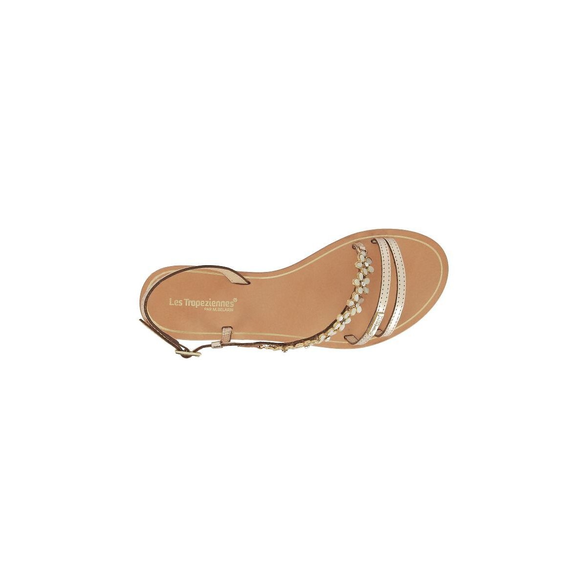 Sandales plates en cuir Hofella, bijoux nacrés doré, LES TROPEZIENNES PAR M.BELARBI