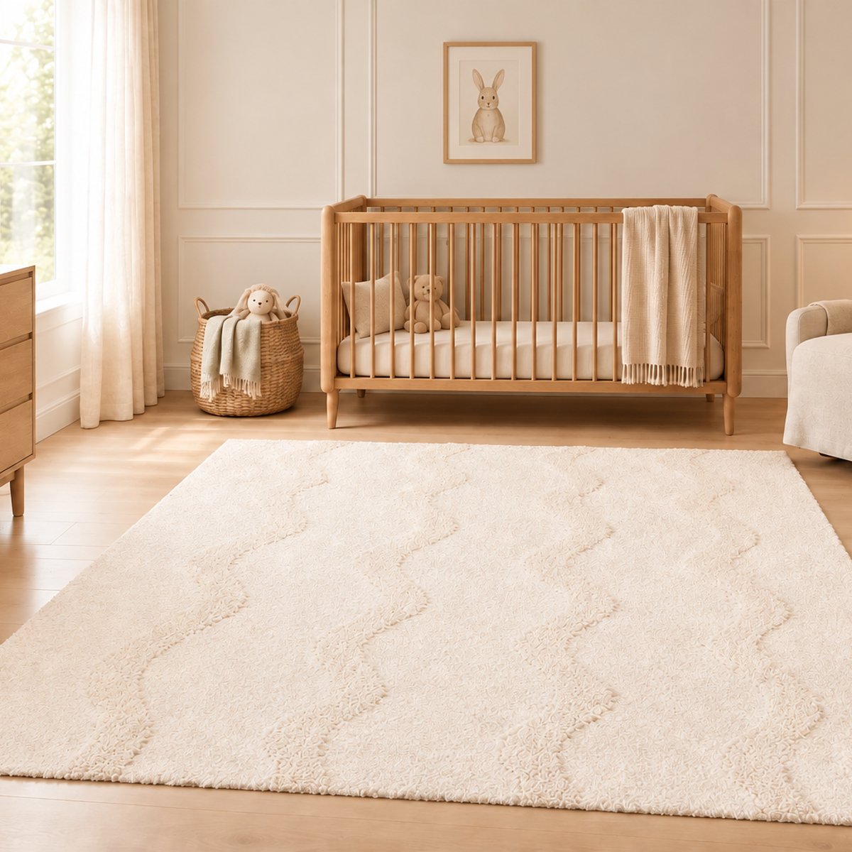 Tapis shaggy doux en polyester recyclé avec relief PEMBERLEY beige sable, AFK LIVING