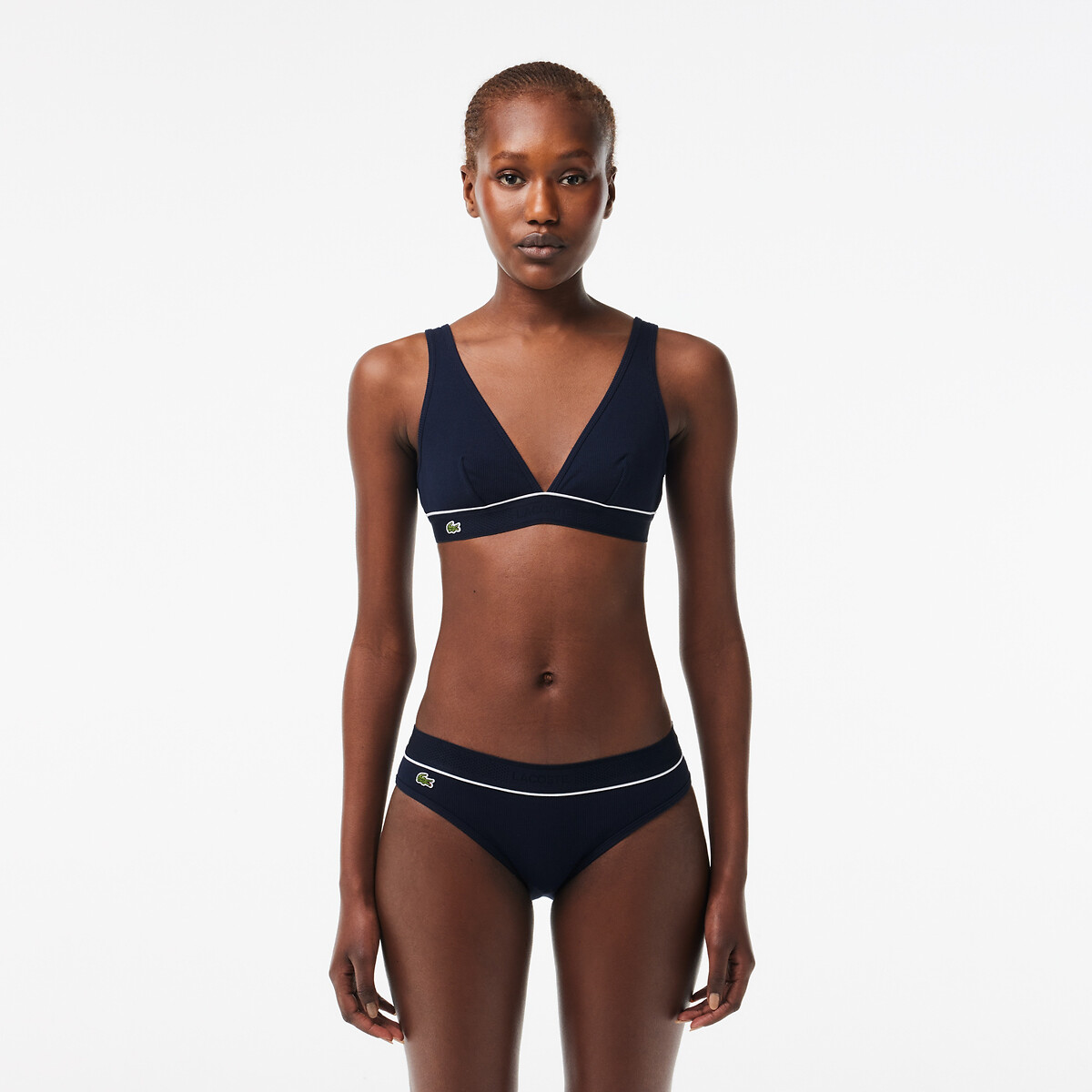 Brassière triangle en coton marine/blanc, LACOSTE