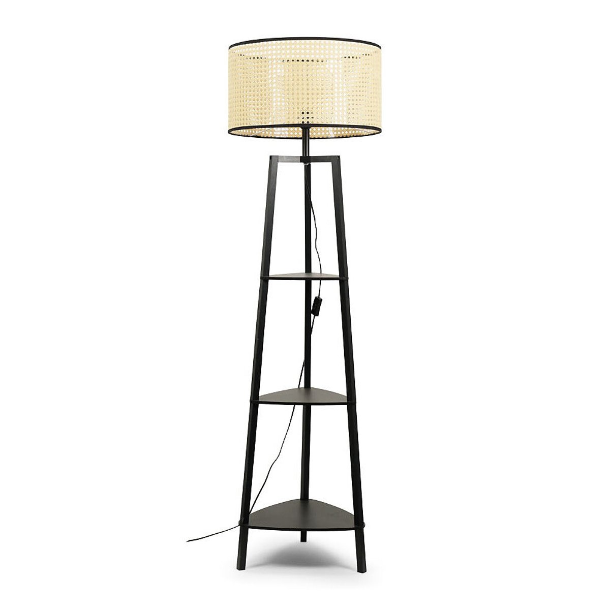 Hollis 3-Tier Shelf Tripod Floor Lamp with Black Trim Shade black, SO'HOME