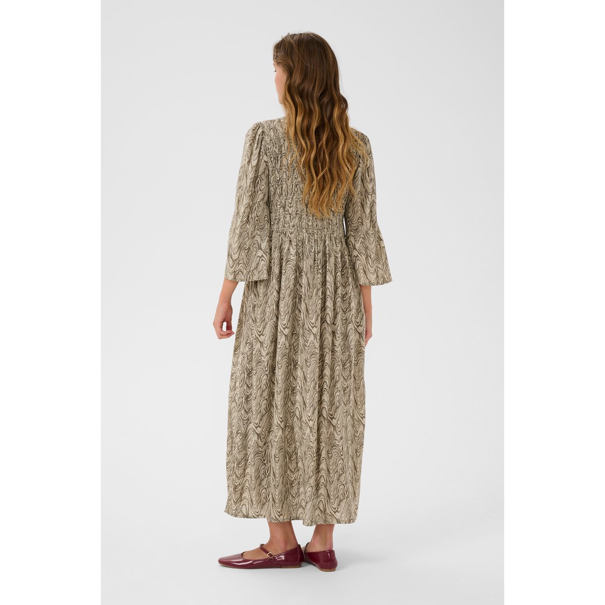 Dress beige imprimé sand toned organic print, KAFFE