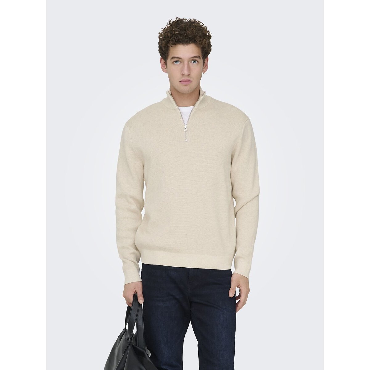 Pull col montant zippé, droit ecru, ONLY & SONS