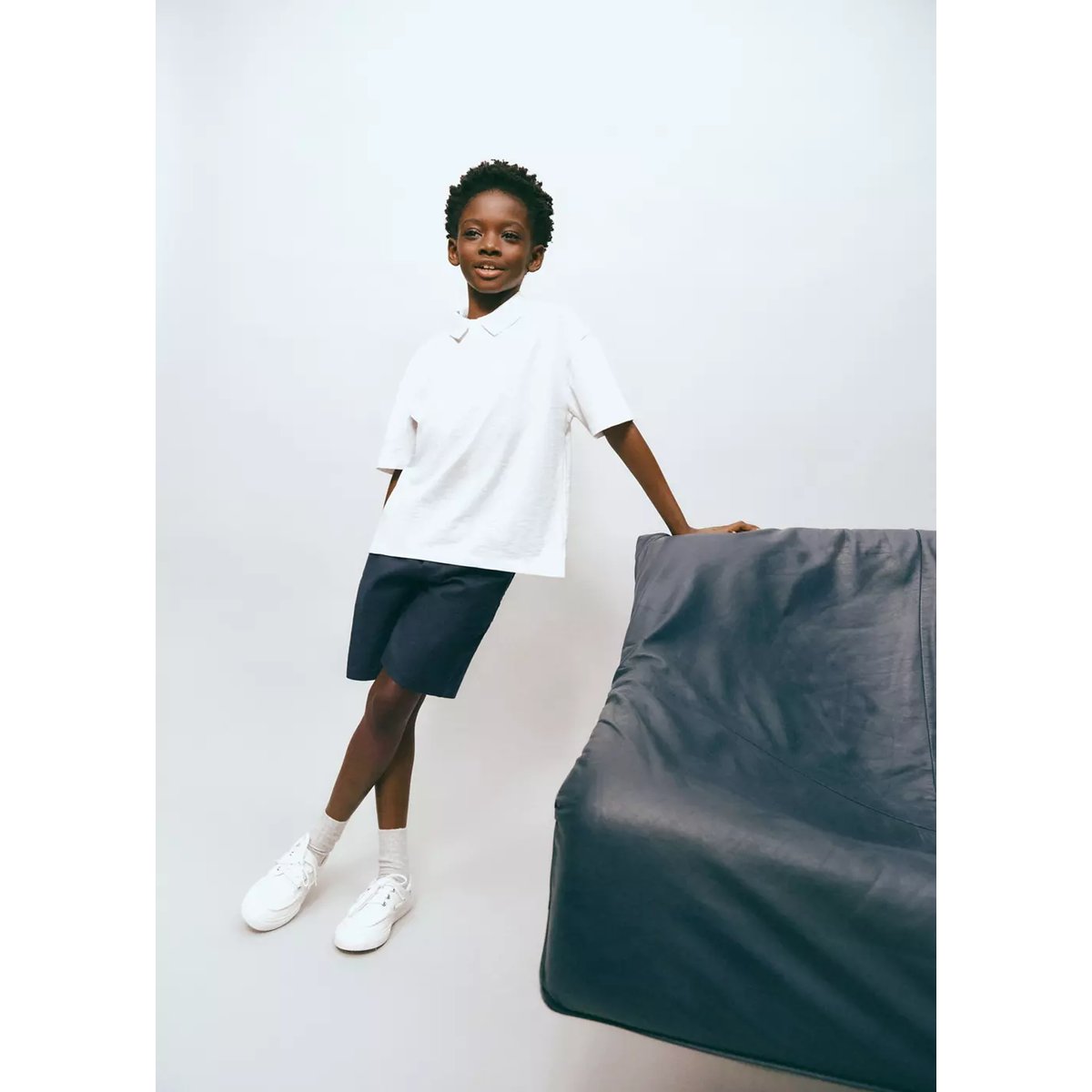 Bermuda coton et lin mélangé bleu marine, MANGO KIDS