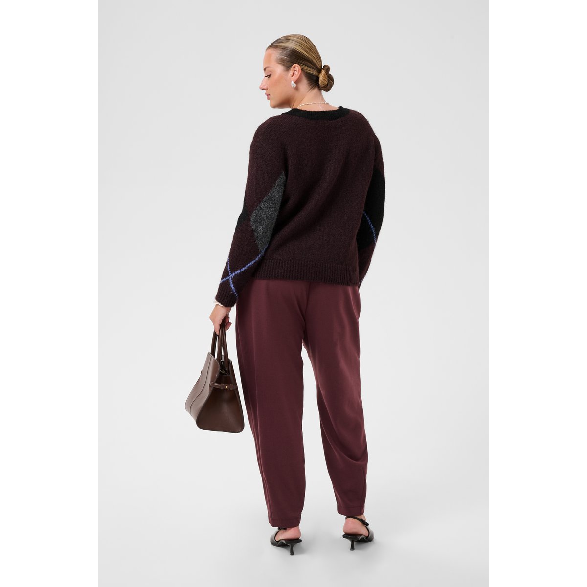 Pullover tricoté gris grey melange/black check, KAFFE CURVE