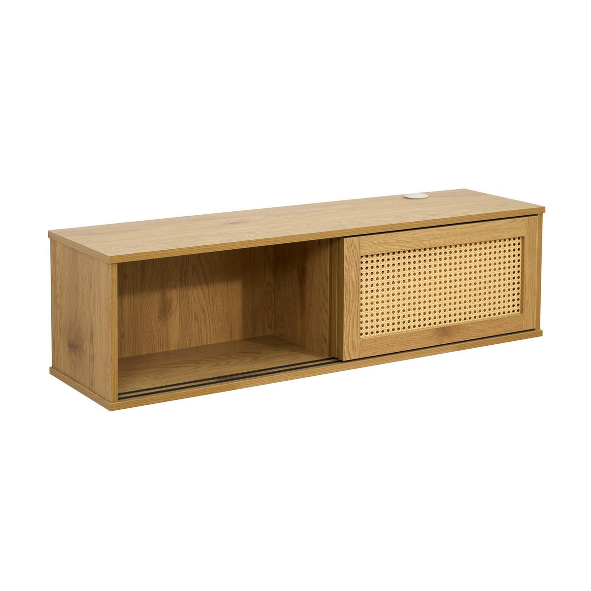 Meuble TV suspendu effet bois clair 108 cm style bohème, JENNY bois clair, OVIALA