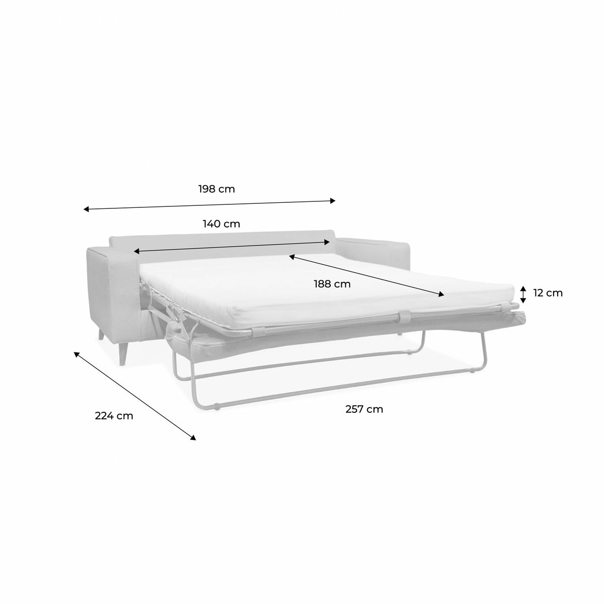 Canapé lit convertible 3 places avec matelas 12cm - Fabriqué en France GUSTAVE ivoire, SWEEEK