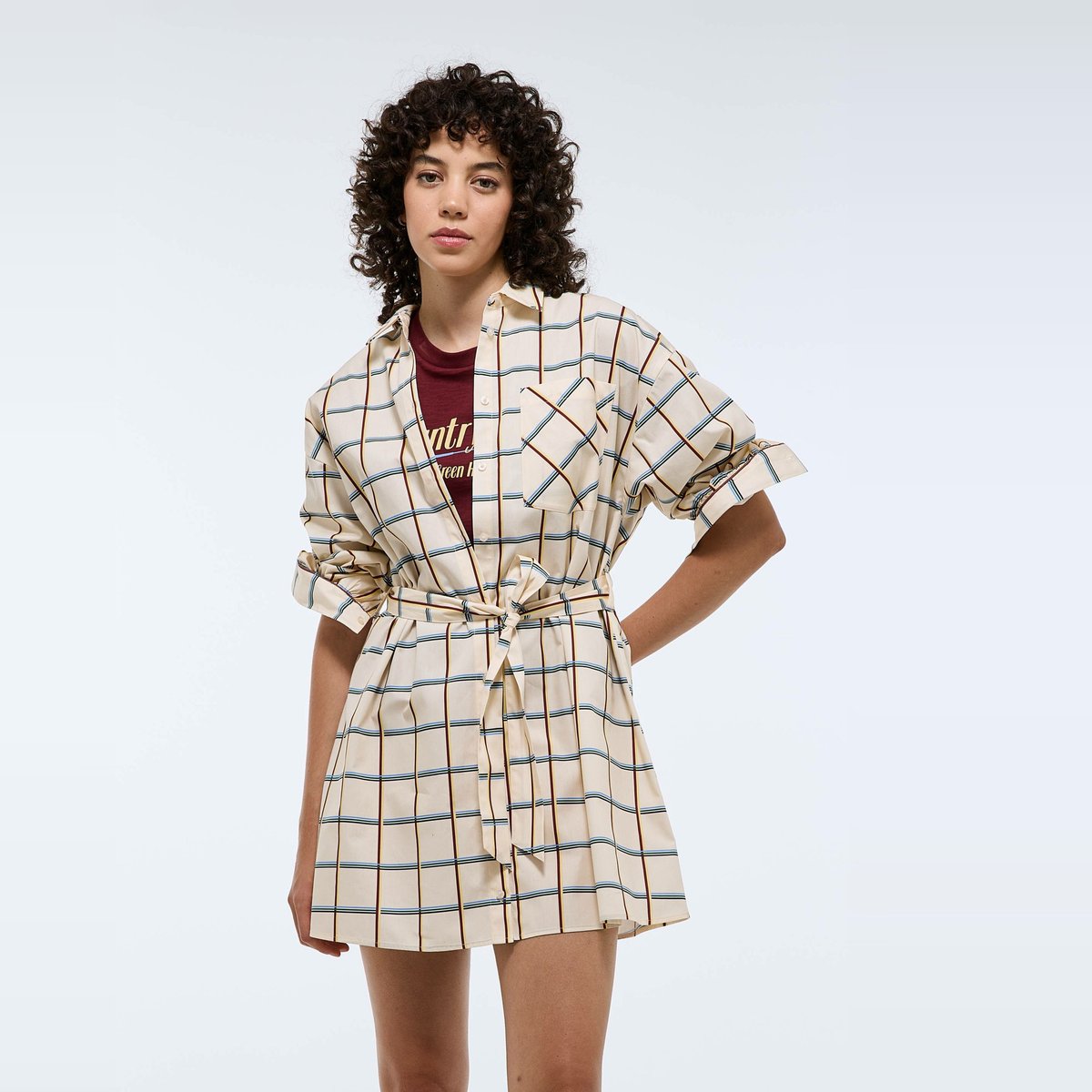 Robe courte cintrée rayée en coton BIO GOTS winter white, MONOPRIX