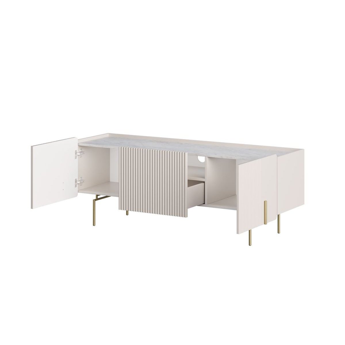 Meuble TV 150 cm panneaux de particules et MDF, MATHILDE beige, BOBOCHIC