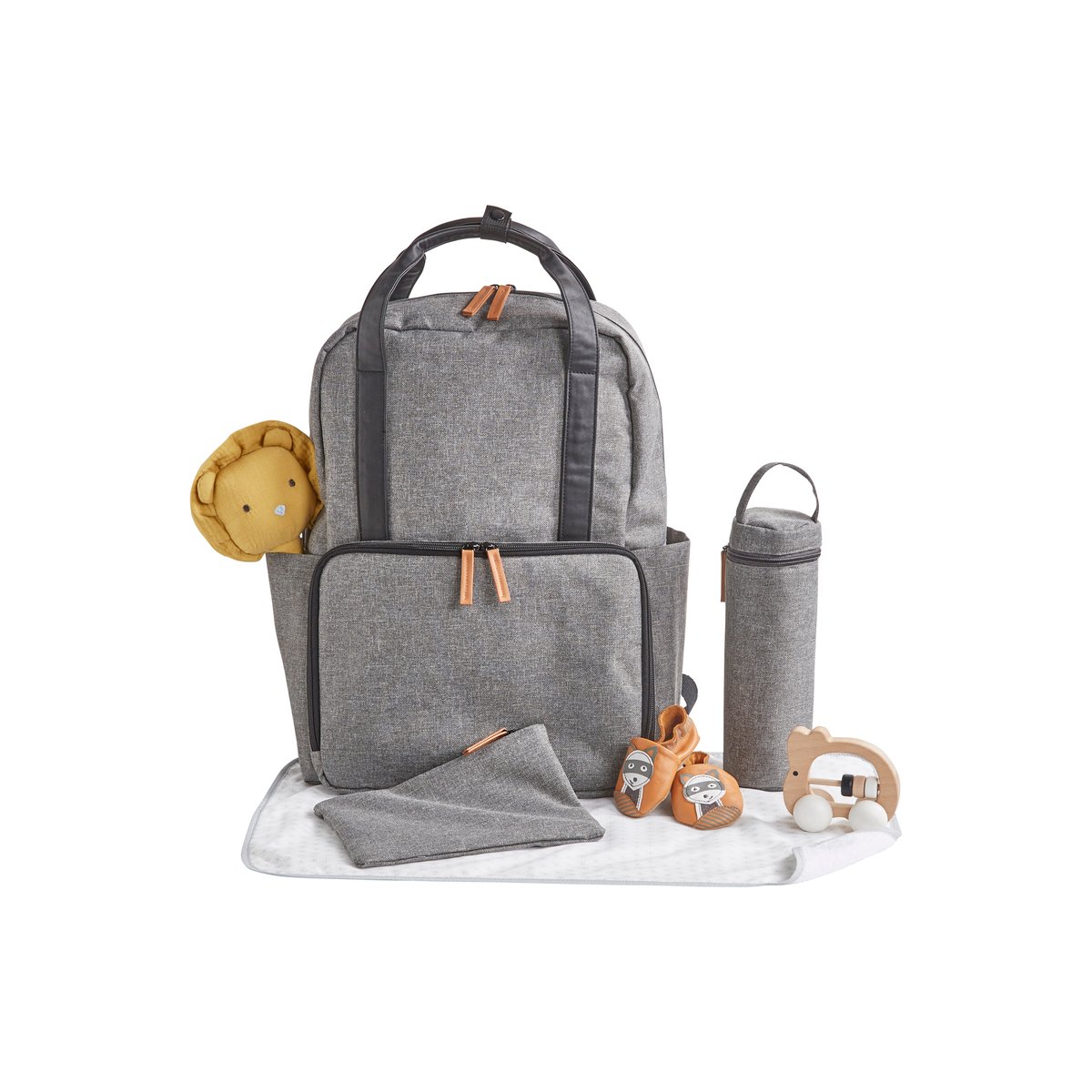 Sac à dos à langer gris chiné, VERTBAUDET