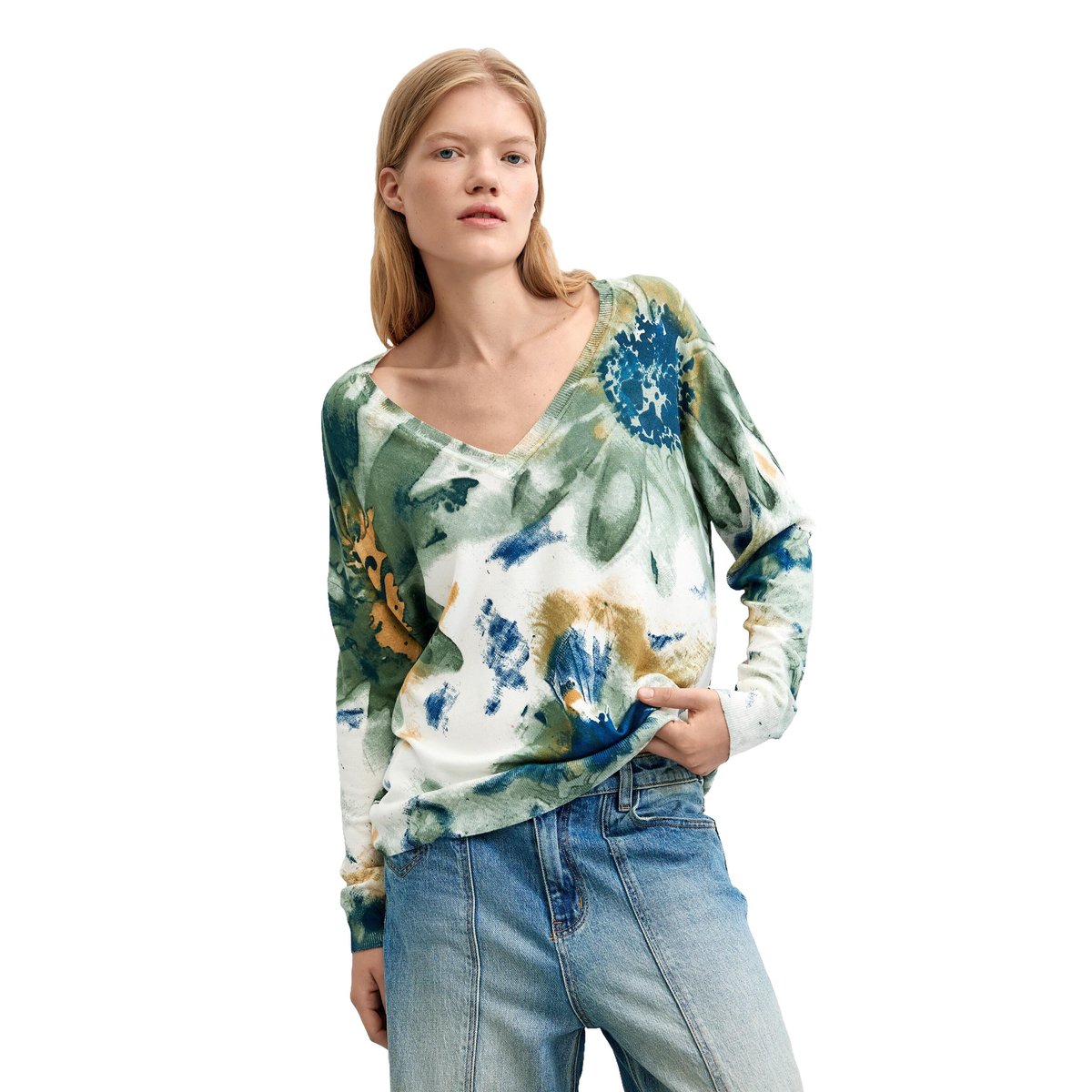 Pull fin imprimé blanc, DESIGUAL
