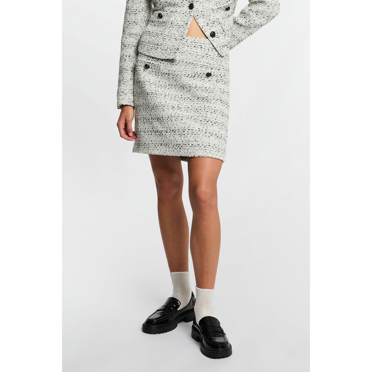 Jupe courte tweed ivoire, MORGAN